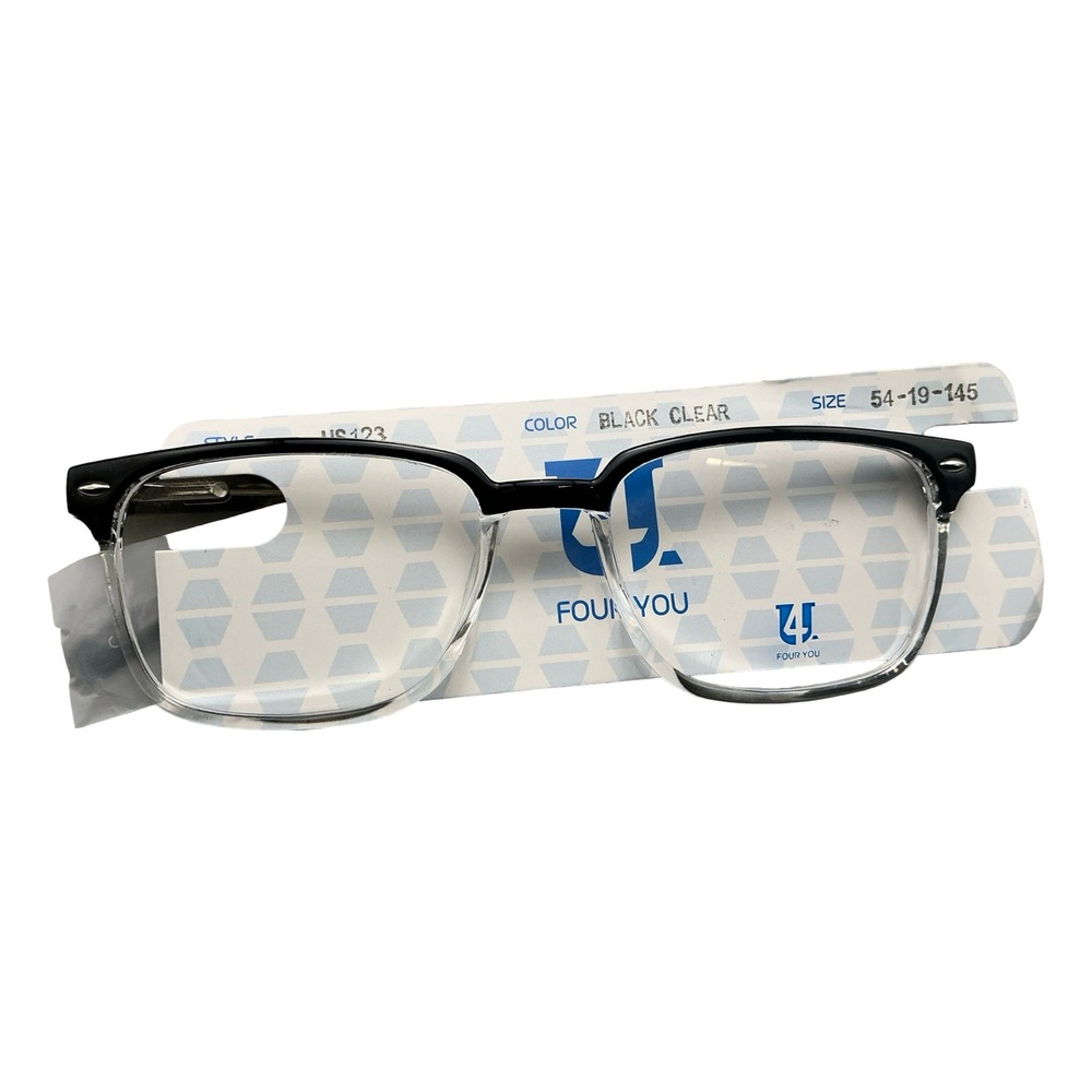 Four You US123 Capri Eyeglasses Black Clear 54-19-145 Rectangular Frames